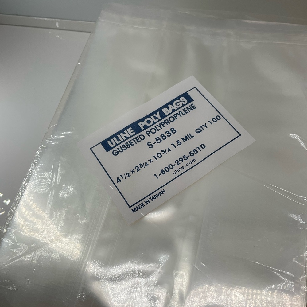 ULINE sz 4 1/2” x 2 3/4” x 10 3/4” Gusseted Poly Bags (6) S- 5838 1.5 Mil NWT - Picture 3 of 3